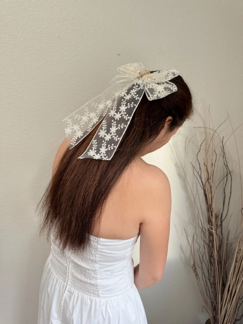 Ivory Lace Floral Hair Bow  women hair clip